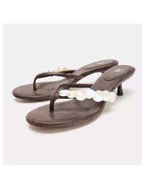 Zara kitten heel shell beaded sandals